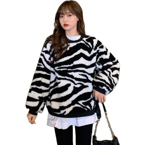 Women Hoodie Kawaii Chic Leopard Fleece Sweatshirt 2020 Autumn Winter Warm O-neck Oversize Streetwear Goth Kpop Female Pullover