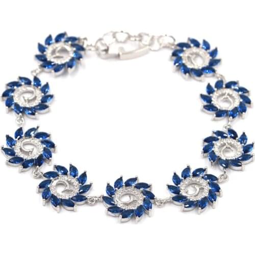 10x8mm Luxury Created Blue Aquamarine for Women Delicate Fine Cut Bridal Jewelry Daily Wear Silver Bracelet 8.0-9.0inch