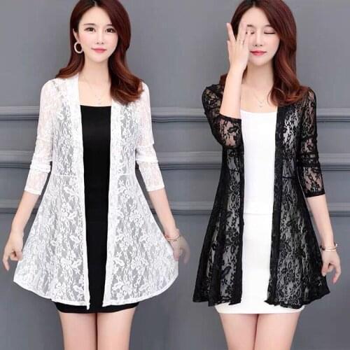 2021 Spring Summer Fashion New Mid-Length Lace Loose Sunscreen Air-Conditioning Cardigan Hollow Top Jacket Female Trend H268