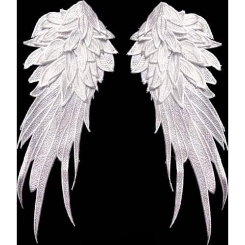 1 Pair Embroidery Angel Wing Applique Sewing Flower Collar Patch For Wedding Party Halloween Gown Bridal Dress Clothes DIY Craft