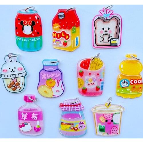 10 Cute Kawaii Cartoon Beverage Series Acrylic Pendant Key Chain Pendant Necklace Pendant For DIY Decoration Accessories 091