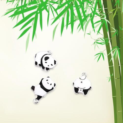 10pcs/lot Cute Panda Animal Enamel Cartoon Charms Fashion Jewelry Earring DIY Making Bracelet Pendants Charms Silver Color YZ456