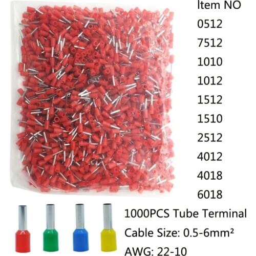 1000pcs Insulated Ferrules Various styles cable crimping Terminals Block Cord End Wire Connector Electrical Crimp Terminator