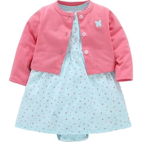 Baby Girl Dress Set 2pcs Cute Flower Cardigan Short Sleeve Romper Dresses Baby Girl Clothes Set Summer Autumn Infant Clothing