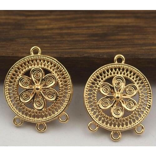 20pcs Brass Casted Filigree Circle Loops Connectors Flower Charms Quality Gold Color for Women Bridal Tassel Dangle Earrings