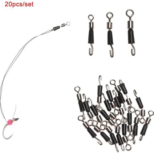 20Pcs/Lot Stainless Steel Swivels Snap Rolling Connector Line clip Ring 8 Word Ring Fast Fast Link Fishing Snap Tackle Accessory