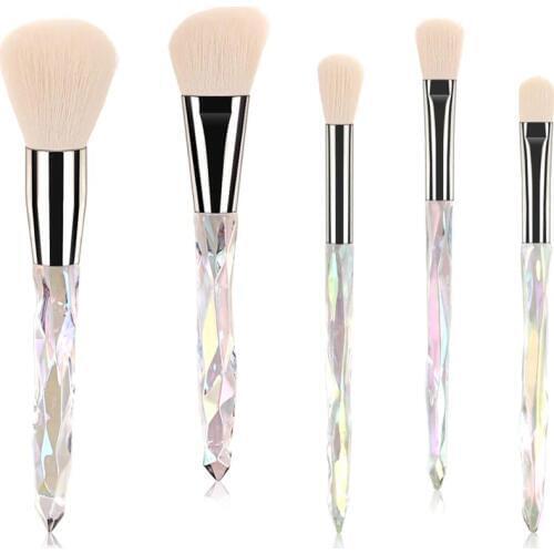 5Pcs Crystal White Wooden Handle Pink Gold Tube Eye Makeup Brush Set Blooming Outline Tool To Create A Refined Look #LR1