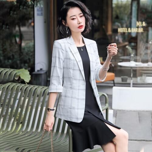 Ladies White Blazer for Women Business Suits Ladies Dress and Jacket Sets Work Wear Office Uniform Styles Half Sleeve