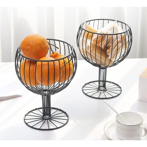 Wine Glass Wrought Iron Snack Storage Basket Snack Tray Dessert Fruit Basket For Home Kitchen Table Decor Party Storage Baskets