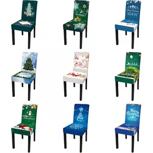 Dining Chair Cover Christmas Snowman Santa Claus Housse De Chaise Elastic Chair Slipcover Seat Case 2021 New Year Decor