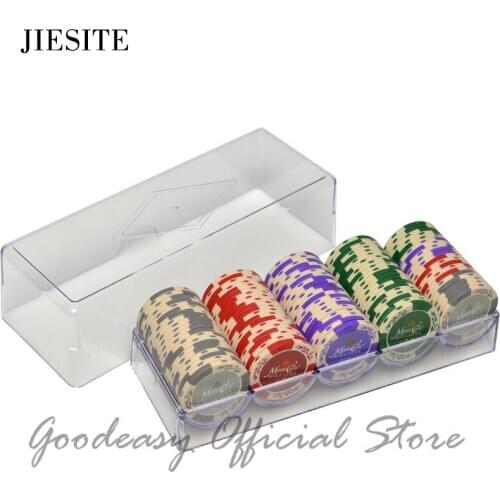 100/200pcs Clay Poker Chips Wheat Double Color Casino Poker Chip Sets Cheap Set with Acrylic Tray