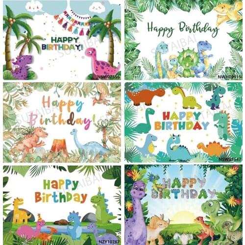 Dinosaur Birthday Party Photo Background Jungle Tropical Palms Trees Leaves Poster Kid Photography Backdrop Photo Studio Props