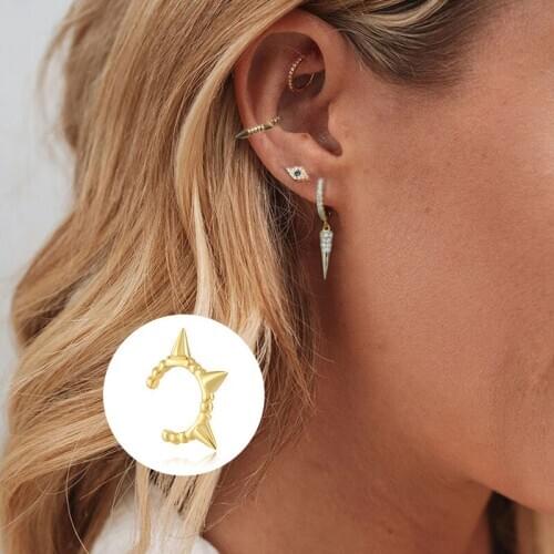 GorGor Clip Earrings Women 925 Sterling Pattern Three Angle Gold Plated Single Minimalist Anniversary Jewelry 60202590506