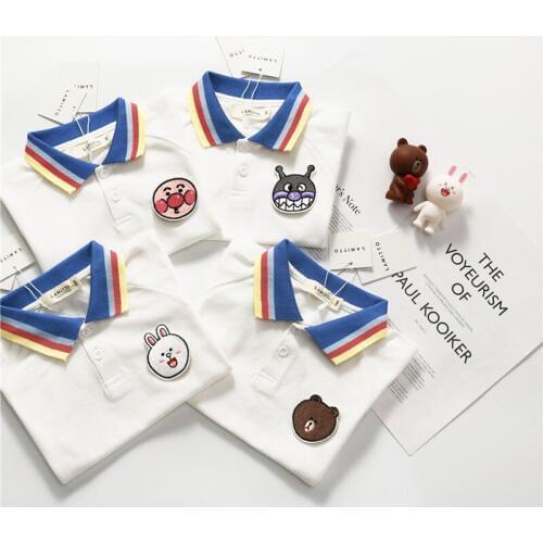 Tonytaobaby Summer New Boys and Girls Cartoon Badge Removable Rainbow Collar Cotton T-shirt