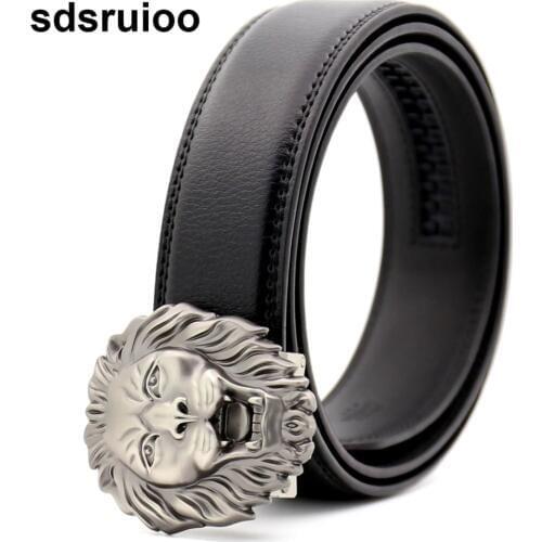 Metal Alloy Lion Head Automatic Buckle Mens Belt Luxury Leather Business Fashion Male Belt Waist Strap Belts for Men