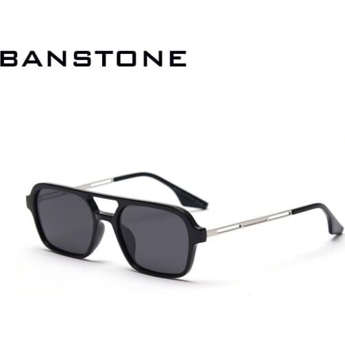 BANSTONE Men Double Bridge Retro Polarized Sunglasses TR90 Frame Square Women Sun glasses Summer UV400 Gift Items Pink Green