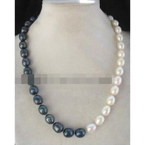 Wholesale freshwater pearl white black egg 9-10mm necklace 19" nature beads