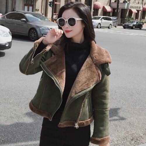 MUMUZI Faux Fur Thick Parkas Winter Warm Fashion Outerwear Women 2020 Streetwear Fake Sheepskin Coats Female Army Green Jackets