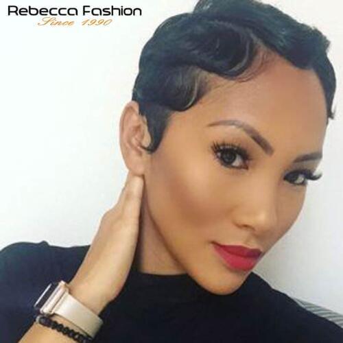 Rebecca Human Hair Wigs Brazilian Remy Hair Short Wavy Wave Wigs For Black Women Short retro cut Wigs Human Hair Short Bob Wigs