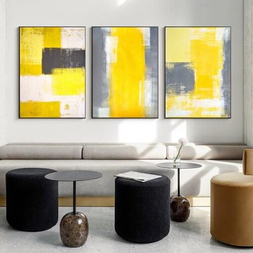 Modern Abstract Poster Black Grey Yellow Wall Art Nordic Canvas Painting Contemporary Print Living Room Decoration