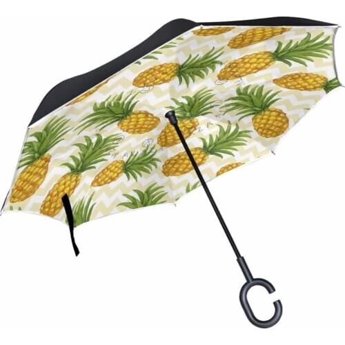 Country Style Pineapples Pattern Reverse Umbrella C-Handle Double Layer Inside-Out Colors Paraguas Windproof Women Umbrellas
