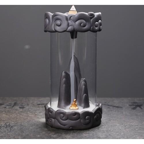 Rockery Waterfall Windproof Backflow Incense Burner With 20 Cones Incense Holder, Aromatherapy Ornament, Zen Decor, Home Decor