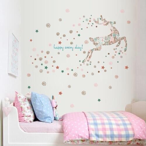 Vivid Cartoon christmas deer wall sticker living room bedroom background wall decoration sticker wall stickers for kids rooms