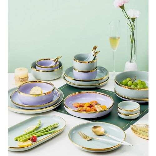 Green ceramic plate luxury Phnom Penh ceramic tableware food set plate Salad Dessert soup bowl steak plate Hotel Restaurant