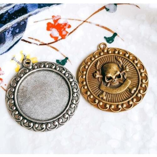 ZEROUP 30mm Antique Bronze Silver Glass Cabochon Blank Base Necklace Pendant Setting Jewelry Accessories Diy Material 5pcs T16