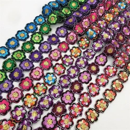 Iron on flower Sequins Lace Ribbon African Embroidered Flower Trim Tape Fabric Diy Clothes 17color in stockLeiao Craft