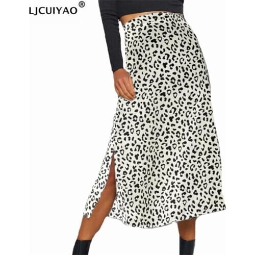 LJCUIYAO Summer Women Leopard Print High Waist Female Midi Skirt A-line Sexy Split Skirt Club Wear Ladies Sexy Boho Beach Skirts