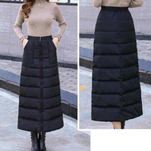 Lady Thick Winter Warmer Puffer Puffa Long A Line Skirt Padded Outdoor Black Skirt