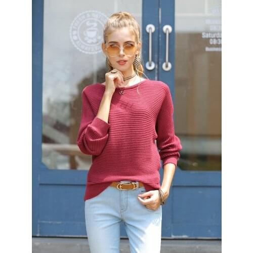 2020 Autumn Winter Woman Sweaters O-neck Batwing Long Sleeved Solid Loose Pullover Sweater Women Bottoming Shirt