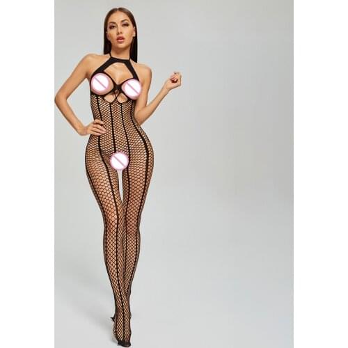 Womens Sleeveless One Piece Open Crotch Hollow Fishnet Catsuit Pantyhose Ladies Mesh Sling Catsuit Underwear Jumpsuit