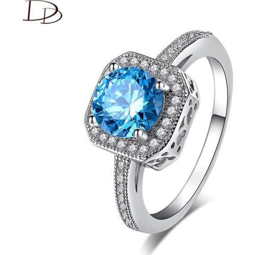 Mysterious Blue Austrian Crystal Rings For Women White 585 Gold Color Fashion Jewelry Vintage Square Design Anel Bijoux Dd154