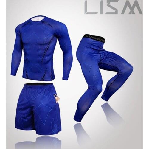 Winter Mens Compression 3-Piece Suit Running Jogging Track And Field Sports Tights Fitness Gym Running Base Warm Cothing