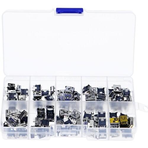 100pcs/Box Data Interface Mini USB Plug 5pin Patch / In-line / Vertical Socket Connector DIP Jacket 5PF D port T-type Female