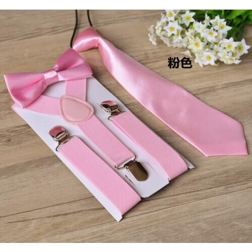 120sets/lot 3pcs/set School Boys Children Kid elastic Y back Suspender Bowtie Tie/candy Color Handmade Neck Tie Set