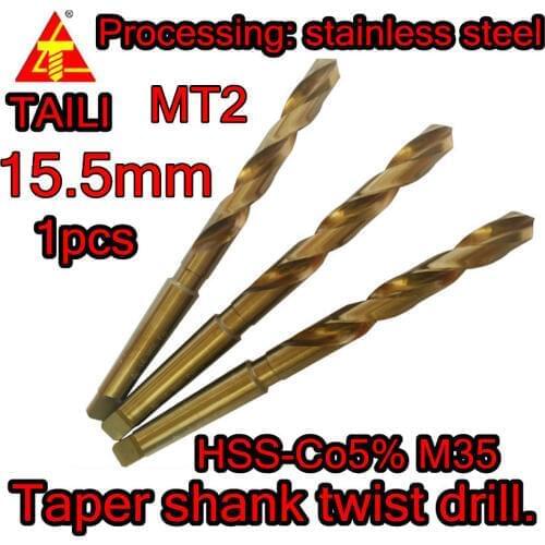 15.5mm*118L*218mm-MT2 HSS-Co5% M35 Taper shank cobalt twist drill. Processing: stainless steel Free shipping