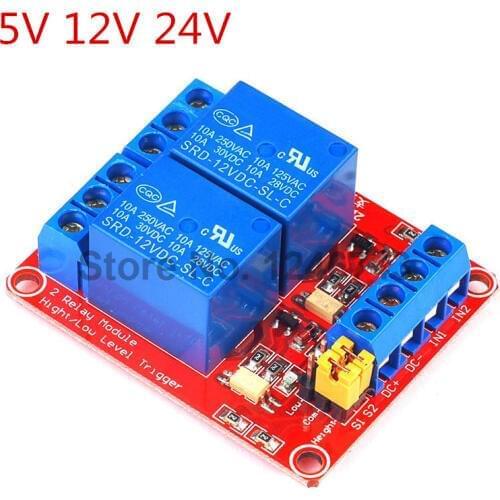 2 Channel 5V 12V 24V Relay Module with Optocoupler Isolation High and Low Level Trigger Board