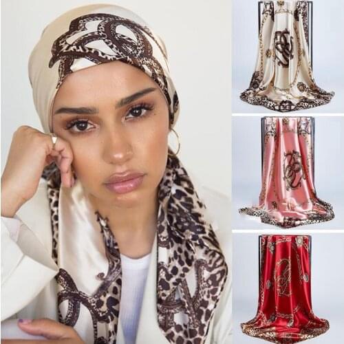 2021 fashion ladies luxury 100% silk scarf new big square scarf fashion chain leopard print silk scarf multifunctional shawl