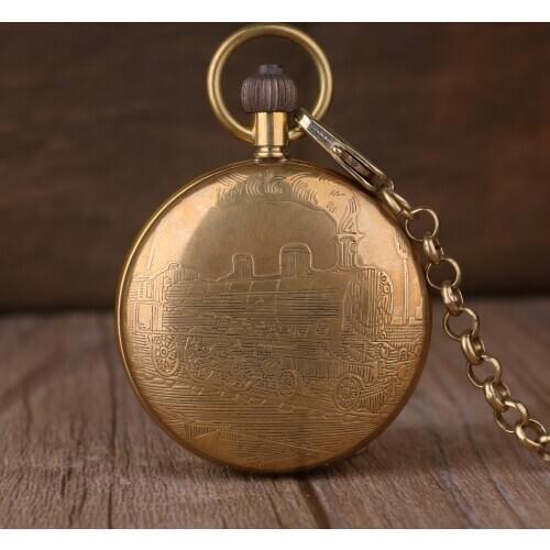 5pcs Fashion Classic Golden Mechaniacal Hand Wind Mechanical Pocket Watches Casual For Mens Women Stainless Steel Case