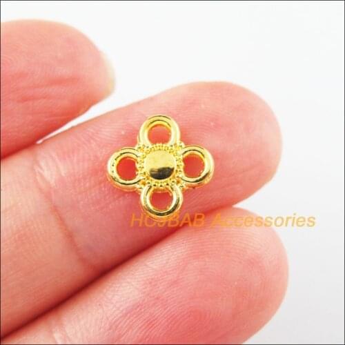 70Pcs Gold Plated Clover Flower Square Charms Connectors Pendants 9mm