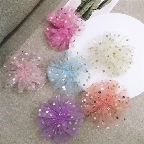 15pcs/lot 10cm Gilded polka dots with bubble flowers Padded Patches Appliques For Clothes Sewing Supplies DIY Hair Decorati