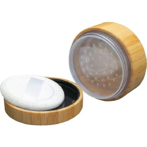 Eco-Friendly 30G Loose Powder Packaging Empty Round Cosmetic Container Sifter Bamboo Loose Powder Jar with Puff