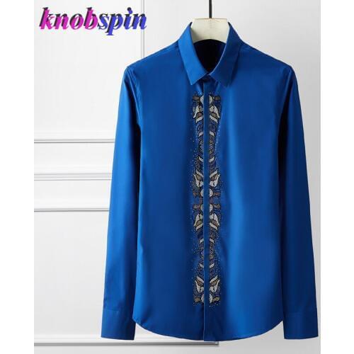 Brand Beading Shirt men Slim clothings male Long sleeve Social Chemise homme high quality Solid color Shirts for men Plus size