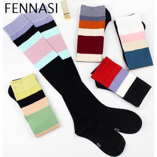 FENNASI Kawaii Cotton Womens Stockings Japanese College Style Cute Stockings Black Soft BreathableThigh High Stockings