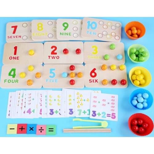 1Set Wooden Montessori Math Sort Box with Colorful Balls for Baby Mathematical Operation Training Interactive DIY Craft