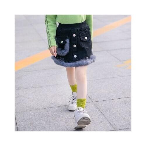 Girls Skirts Childrens Clothing 2109 Autumn Winter New Big Girls Cute Denim Skirt Kids Pompoms Patchwork Girls Jeans Skirts