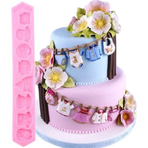 Baby Clothes Border Silicone Molds DIY Party Cupcake Topper Fondant Cake Decorating Tools Candy Clay Chocolate Gumpaste Mould